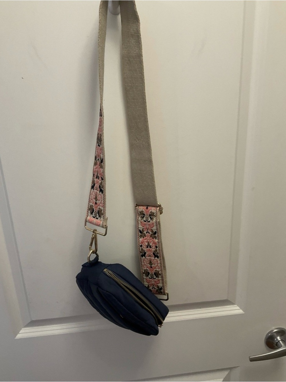 ahdorned crossbody bag Navy Puff Zipper Side Pocket Navy Crossbody Bag